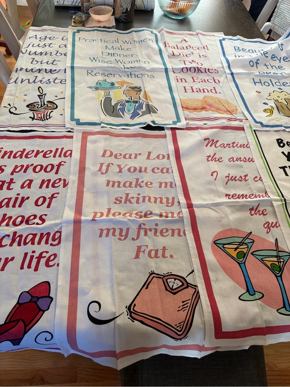 Lot of 8 Funny Colorful Tea Towels 100% Cotton Cinderella Martinis and More!